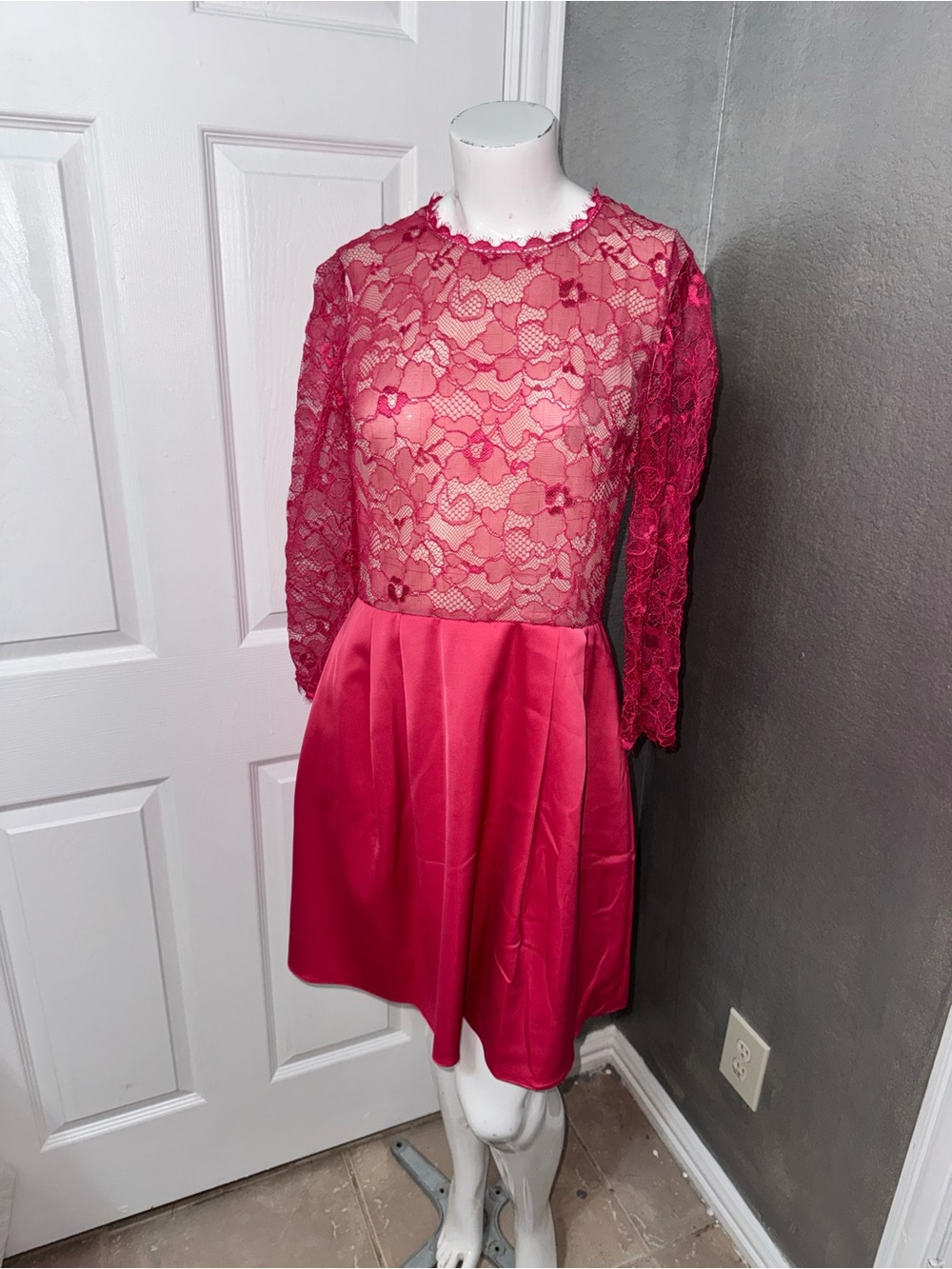 ERIN Fuchsia Lace Bodice Fit-and-Flare Formal Dress